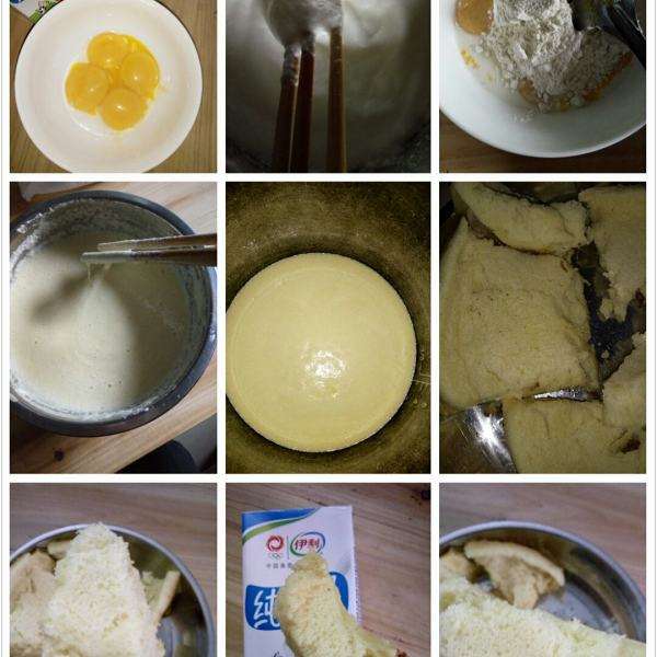 电饭锅做蛋糕方法一,材料准备低筋面粉:100g,鸡蛋:4个,牛奶:100ml